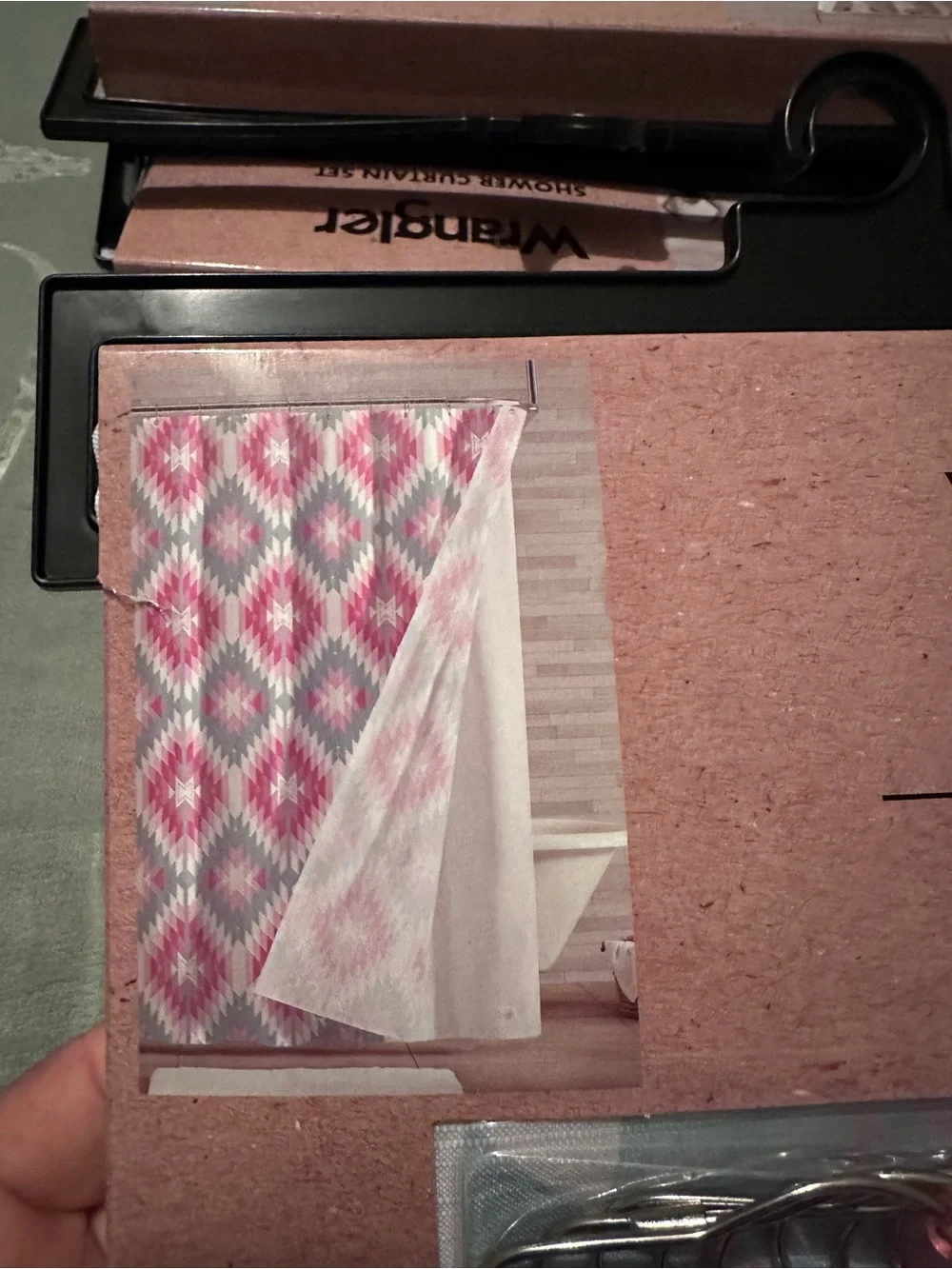 Wrangler Pink and Light Blue Geometric Shower Curtain Set
